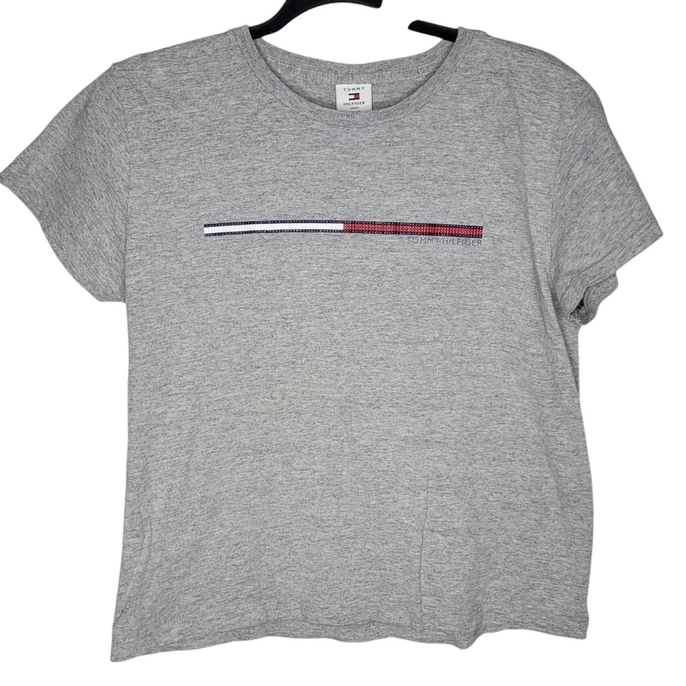Vintage Y2K Tommy Hilfiger Women's Crop Top Logo Graphic T-Shirt Size Large